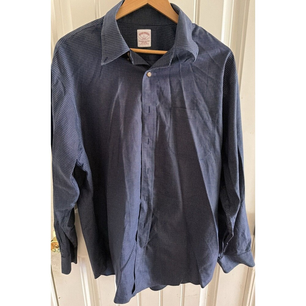 Brooks Brothers Men’s L Blue Check Button Down Shirt 346 Cotton Non Iron Regular